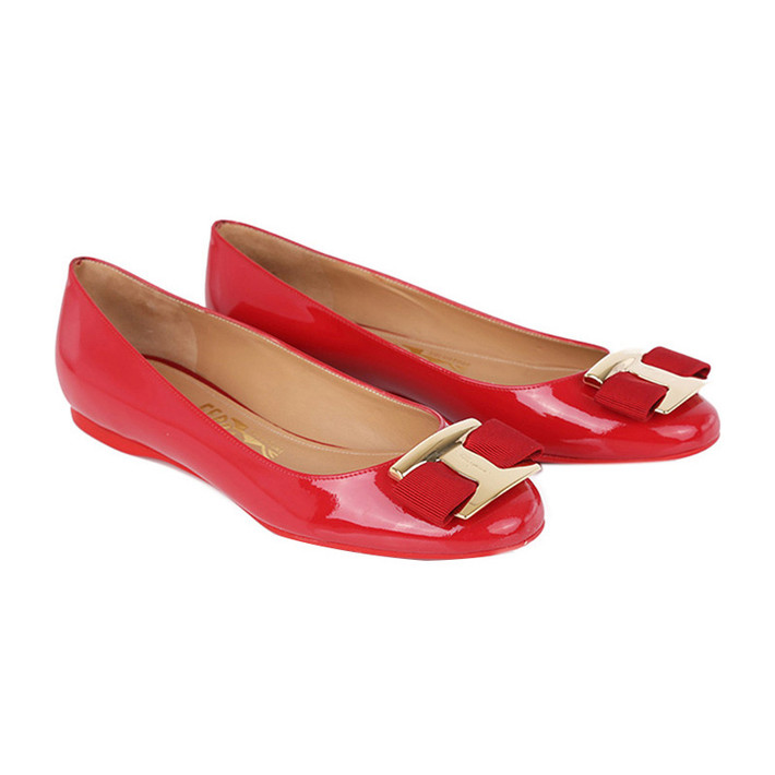 フェラガモ FERRAGAMO  レディース レッド リボン フラット ボート シューズ  0591074 NINNA ROSSO