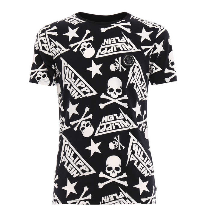 PHILIPP PLEIN MEN T-SHIRT フィリップ・プレイン メンズ Tシャツ HM342563 0201 BLACK-WHI