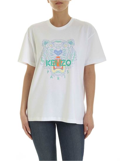 KENZO ケンゾー レディースコットンタイガープリント半袖Tシャツホワイト 2TS959 4YA 01