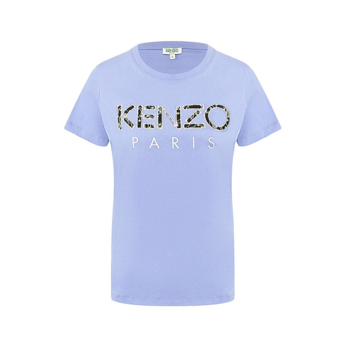 ケンゾーKENZO レディースケンゾーパリロゴフロントパッチクルーネックコットンTシャツ パープル 2TS701 990 66