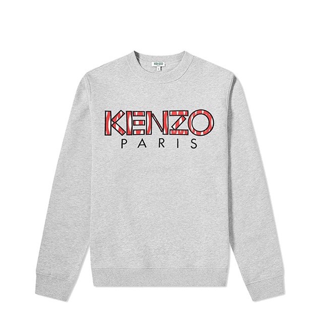 ケンゾーKENZOメンズレター柄ラウンドネック長袖Tシャツ  5SW000-201 4MD 94 グレー