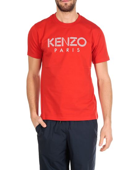 ケンゾー KENZO メンズ フロントホワイトロゴプリントコットンTシャツ 5TS092 4SG 21