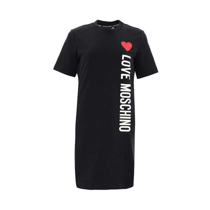 ラブ モスキーノ LOVE MOSCHINO レディース エレガントレタープリント半袖ミドル丈ドレス W5A0212 4165 C74