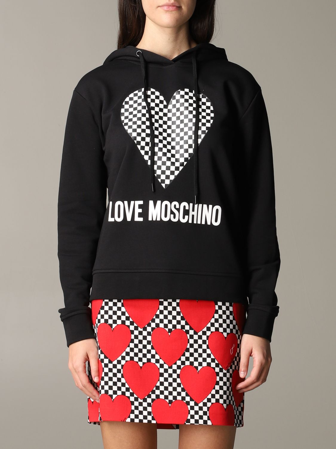 ラブ モスキーノ LOVE MOSCHINO レディースチェックハートフード付きスウェットシャツ W634605 4165 C74