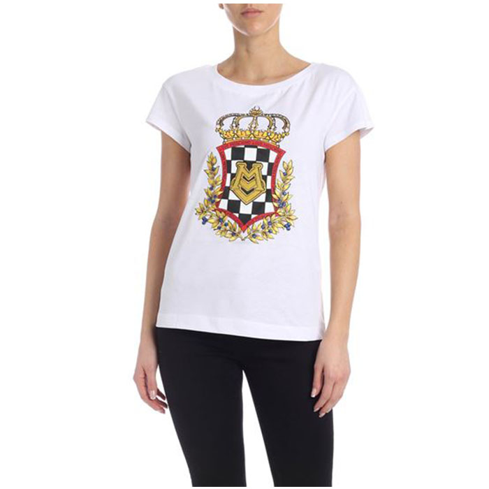 ラブ モスキーノ LOVE MOSCHINO レディースエンブレムロゴクルーネックコットンTシャツ W4F301O 3876 A00