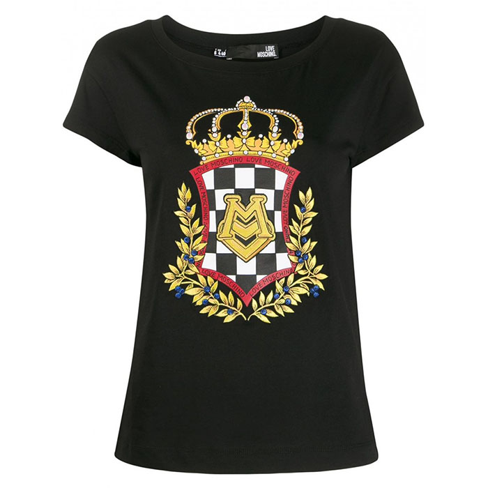 ラブ モスキーノ LOVE MOSCHINO レディースエンブレムロゴクルーネックコットンTシャツ W4F301O 3876 C74