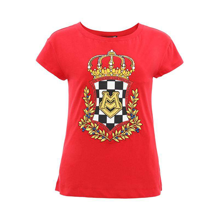 ラブ モスキーノ LOVE MOSCHINO レディースエンブレムロゴクルーネックコットンTシャツ W4F301O 3876 O88