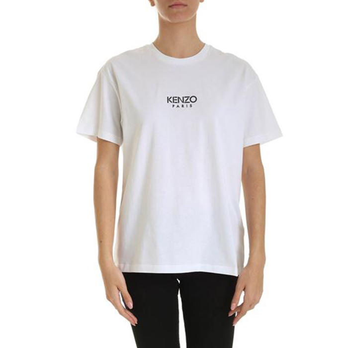 ケンゾーKENZO 白 レディース 体ロゴ クルーネック 半袖 Tシャツ カットソー コットン 2TS955 937 01