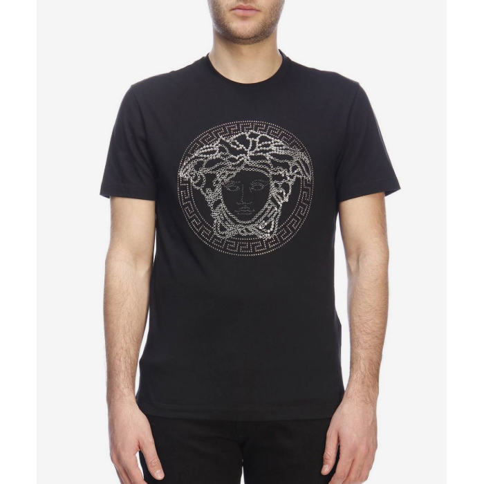 ヴェルサーチ VERSACE メンズ ブラック メデューサヘッドラウンドネック半袖Tシャツ A78902 A224620 A946