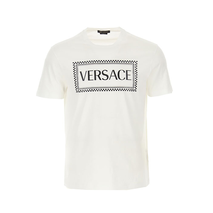 ヴェルサーチ VERSACE メンズニューコットンブランドレタープリントメンズ半袖Tシャツ A81548 A201952 A001