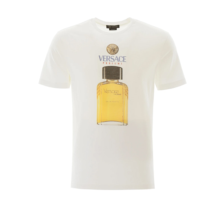 ヴェルサーチ VERSACE メンズ 香水プリントクルーネックTシャツ A85575 A228806 A1002 白