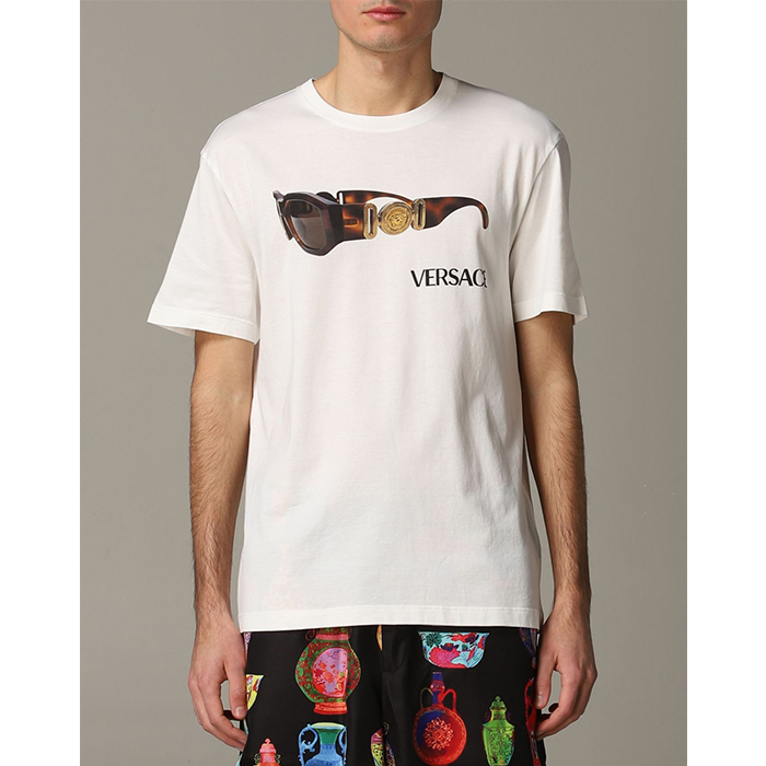 ヴェルサーチ VERSACE メンズサングラスプリントクルーネックTシャツ A85577 A228806 A1002 白