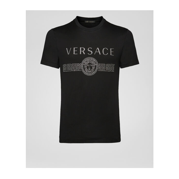 ヴェルサーチ VERSACE クリスタルメデューサロゴメンズ半袖Tシャツ A85941 A228806 A1008 Black