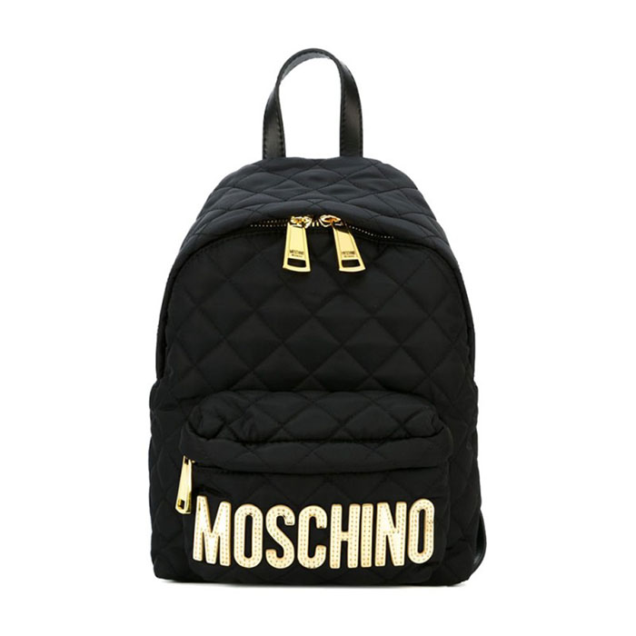 モスキーノ MOSCHINO ??クラシックダイヤモンドステッチゴールドロゴナイロンバックパック 7B7607 8201 2555