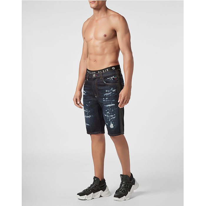 PHILIPP PLEIN MEN SHORT DENIM JEANSフィリップ.プレイン メンズ ショートデニムジーンズMDT2021004N14CR