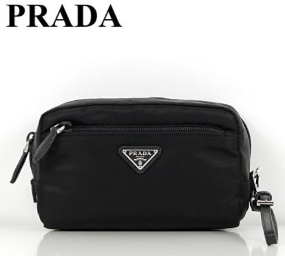 プラダ  PRADA レディース ナイロンポーチ メタルロゴ ブラック 1NE393067