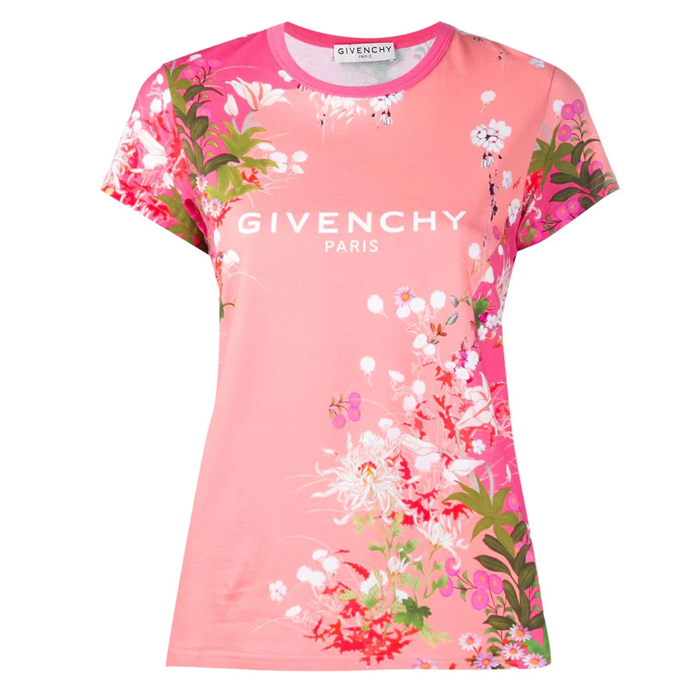 ジバンシィGIVENCHY レディースフローラルプリント ロゴ 半袖 Tシャツ BW705Z3Z34 681 ライトピンク