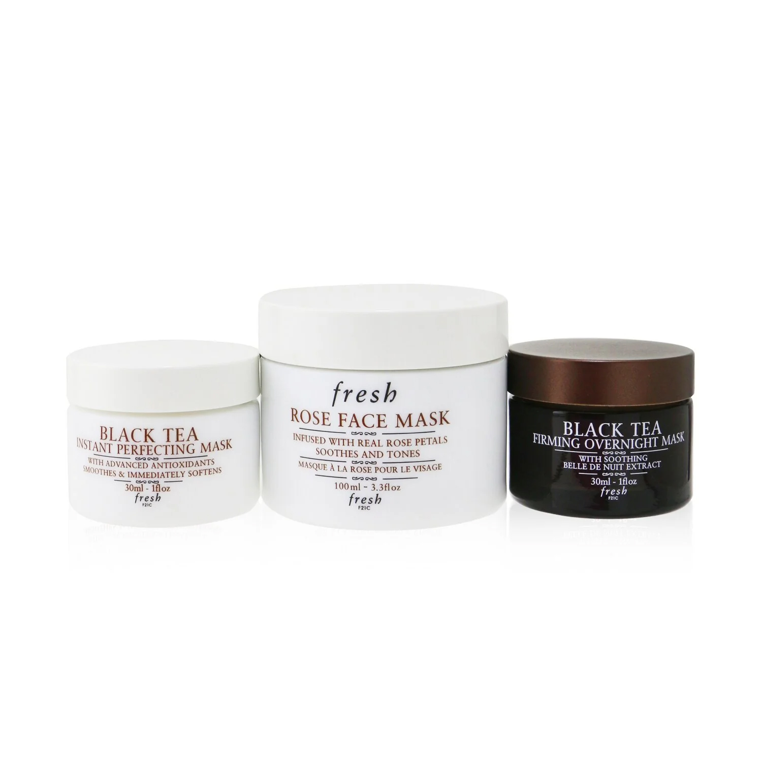 Fresh フレッシュ Face Mask Set: 1x Rose Face Mask - 100ml/3.3oz + 1x Black Tea Firming Overnight Mask - 30ml/1oz + 1x Black Tea Instant Perfecting Mask - 30ml/1oz 809280145827