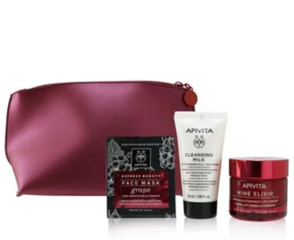 Apivita Wine Elixir Firmness & Lifted Contours Setワインエリクサー ハリ&リフトアップ セット3pcs+1bag