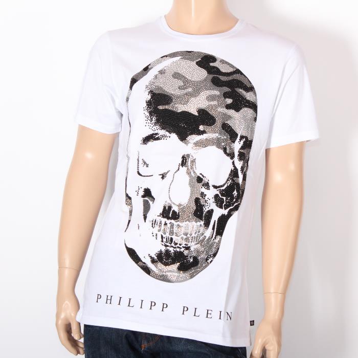 PHILIPP PLEIN MEN T-SHIRT フィリッププレイン メンズ Tシャツ HM340785 01 WHITE