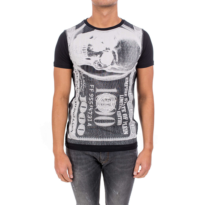 PHILIPP PLEIN MEN T-SHIRT フィリッププレイン メンズ Tシャツ HM340758 0201 BLACK-WHI