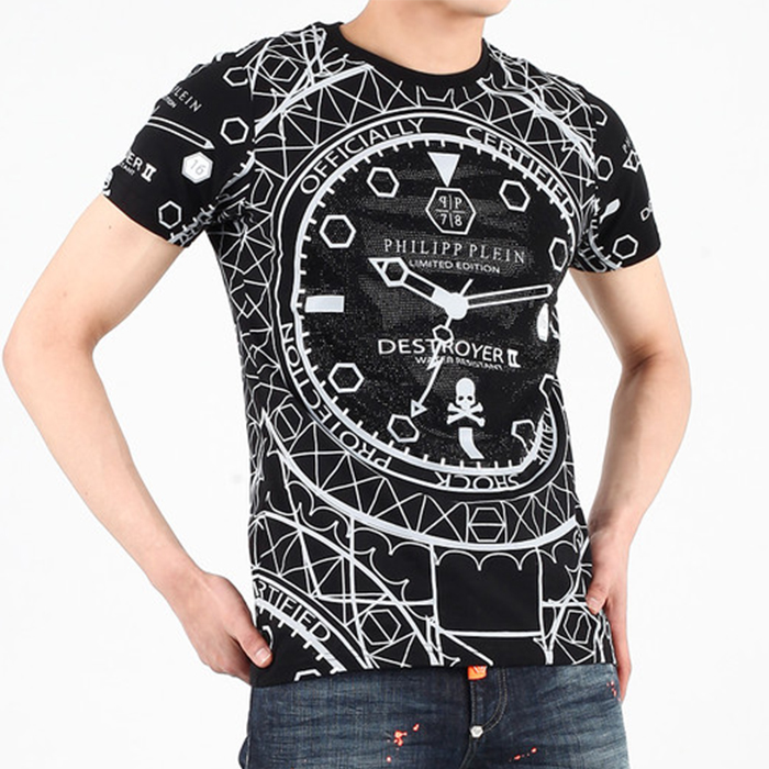 PHILIPP PLEIN MEN T-SHIRT フィリッププレイン メンズ Tシャツ HM340793-1 02 BLACK