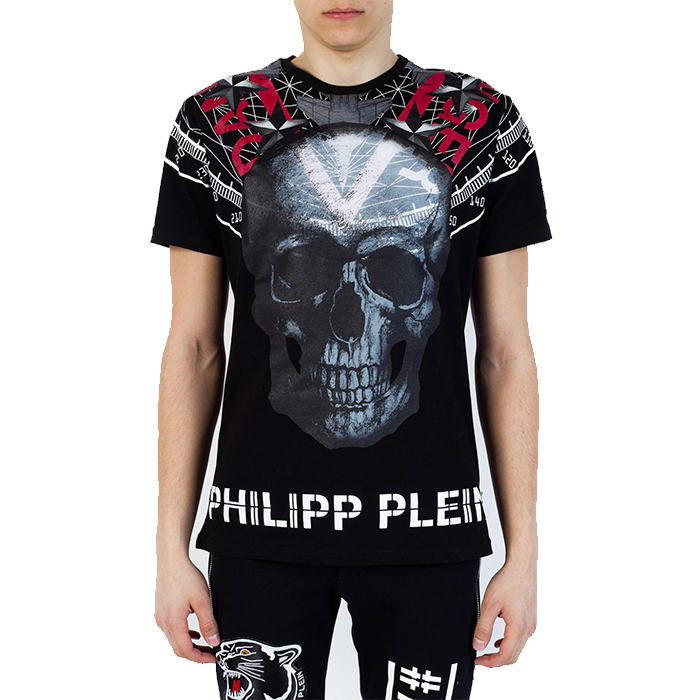 PHILIPP PLEIN MEN T-SHIRT フィリッププレイン メンズ Tシャツ HM341082 02 BLACK