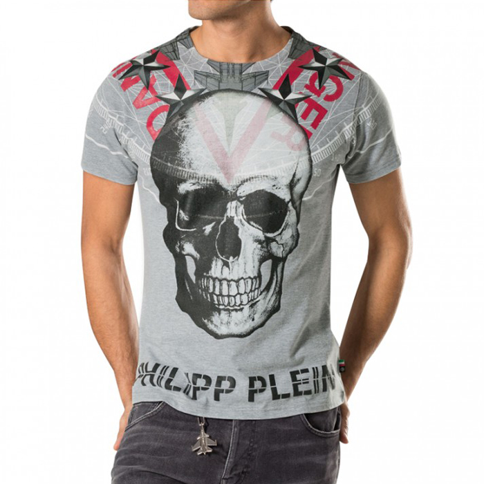 PHILIPP PLEIN MEN T-SHIRT フィリッププレイン メンズ Tシャツ HM341082 1046 GREY-MEL