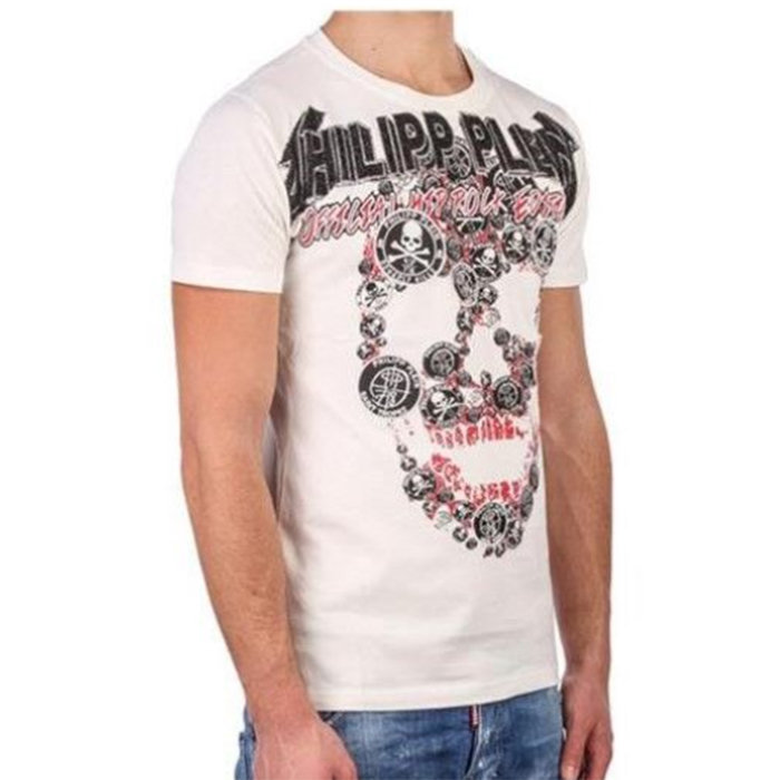 PHILIPP PLEIN MEN T-SHIRT フィリッププレイン メンズ Tシャツ HM342545 01 WHITE