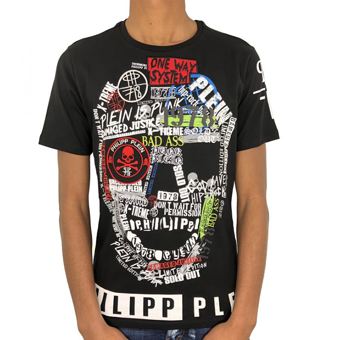 PHILIPP PLEIN MEN T-SHIRT フィリッププレイン メンズ Tシャツ HM342557 02 BLACK