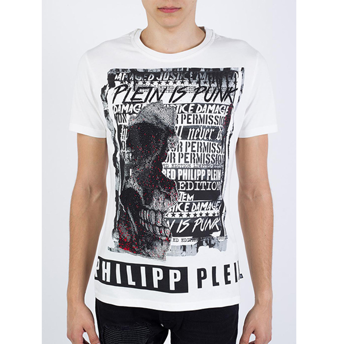 PHILIPP PLEIN MEN T-SHIRT フィリッププレイン メンズ Tシャツ HM342575 01 WHITE