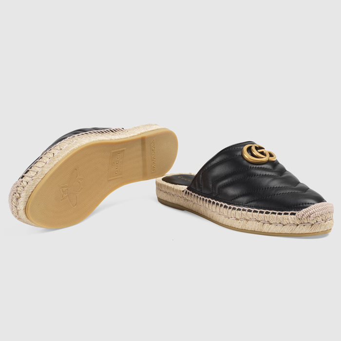 GUCCI LADY SANDALS グッチ レディ サンダル 551881 BKO00 1000 Leather Espadrille With Double G