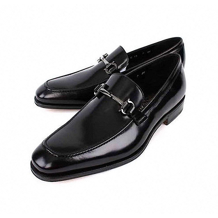 FERRAGAMO MEN SHOES FENICE 0448566 CALF NERO Leather Loafers