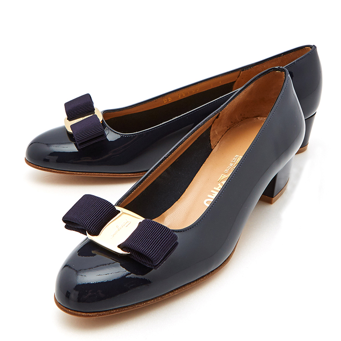 フェラガモ FERRAGAMO レディース リボン ミドルヒール シューズ パンプス 0531284 NAPLAK-CALF OXFORD BLUE