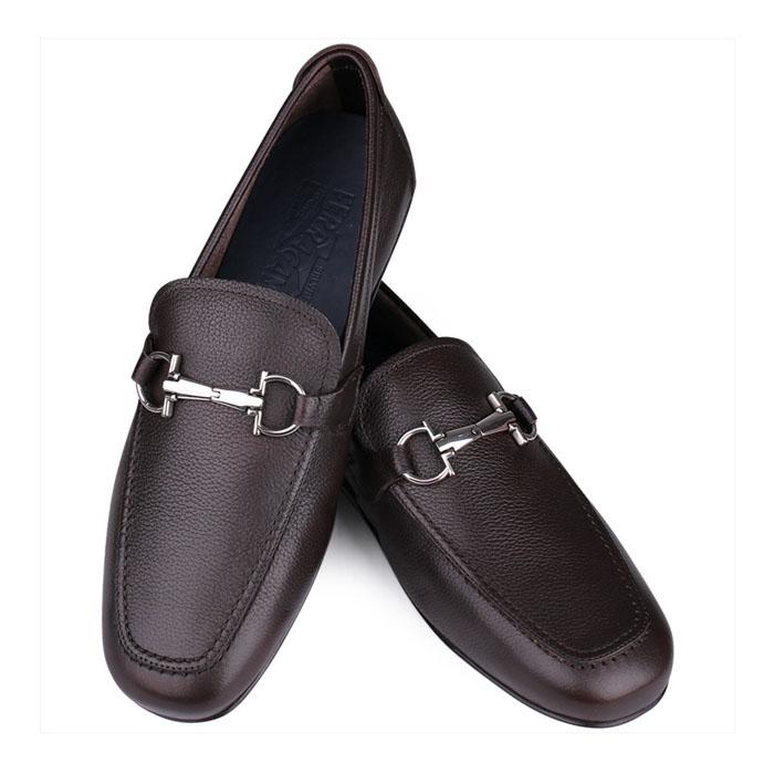 フェラガモ FERRAGAMO メンズ  レザーNOWELL ローファー 0607874 PEBBLE-CALF HICKORY