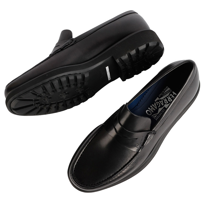 フェラガモ FERRAGAMO メンズブラックレザーカジュアルシューズ 0696119 CALF NERO