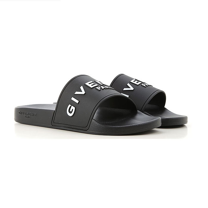 GIVENCHY MEN SANDALS BH300HH0EP 001 LETTERING LOGO SLIDES IN BLACK