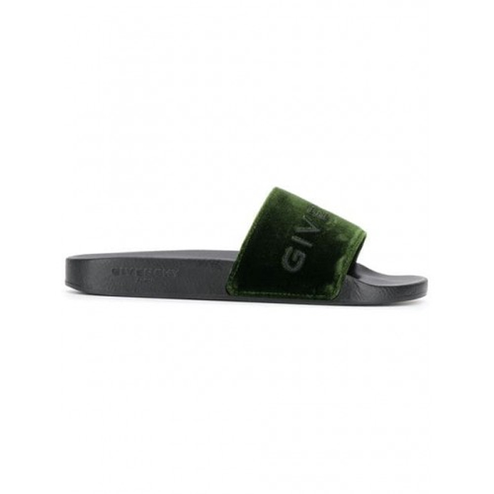 GIVENCHY LOGO STRAP SLIDES 304 DEEP GREEN BE3004E09W304