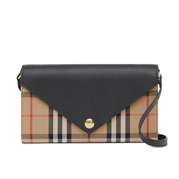 バーバリー BURBERRY ヴィンテージチェック＆レザー ショルダーウォレット ウィズ ショルダーバッグ 長財布 8022560 BLK