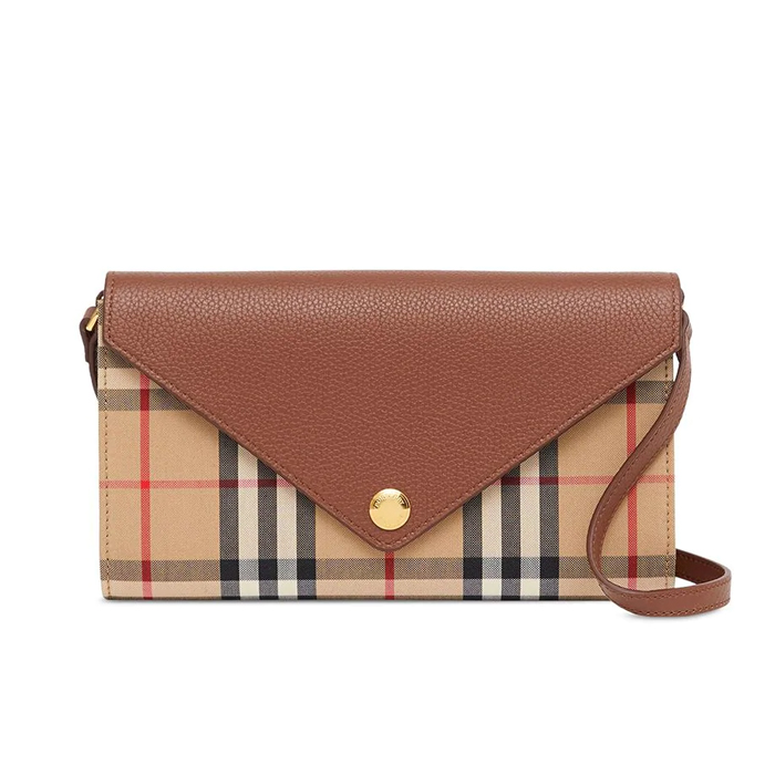 バーバリー BURBERRY ヴィンテージチェック＆レザー ショルダーウォレット ウィズ ショルダーバッグ 長財布 8025162 TAN