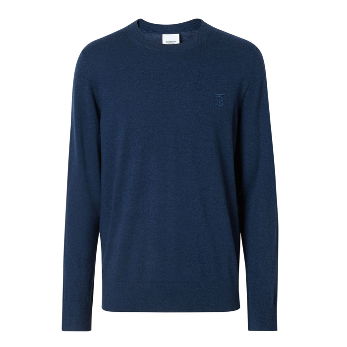 BURBERRY MEN SWEATER 8013351UNBM Blue Monogram Motif Cashmere Sweater