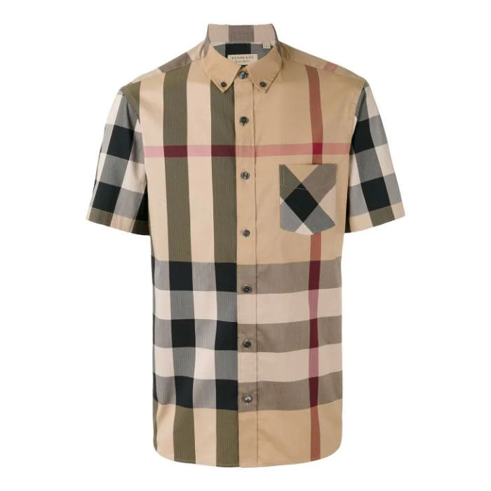 BURBERRY バーバリー シャツ MEN SHIRTS 4045837 CAMEL Short-sleeve Check Stretch Cotton Blend Shirt