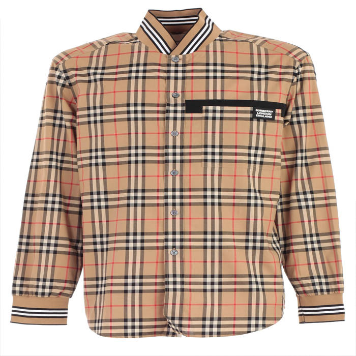 BURBERRY Rib Knit Detail Vintage Check Cotton Shirt 8017302 ARBC