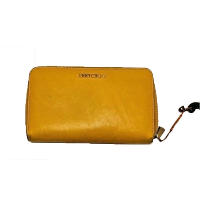 ジミーチュウ JIMMY CHOO レディースウオレットMUSTARD YELLOW CALF LEATHER PIPPA ZIP AROUND WALLET RARE