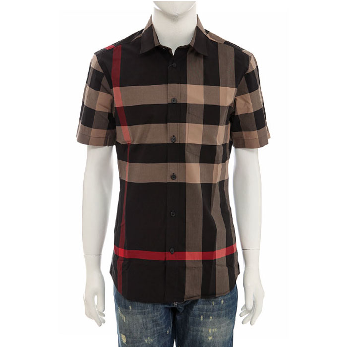 BURBERRY バーバリー シャツ MEN SHIRT 8020854 BLIC Short Sleeve Check Stretch Cotton Shirt