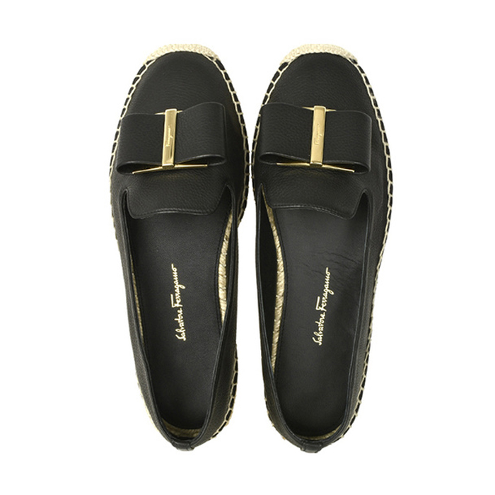 FERRAGAMO LADY SHOES 0705809 CALF NERO SANNIO ESPADRILLES