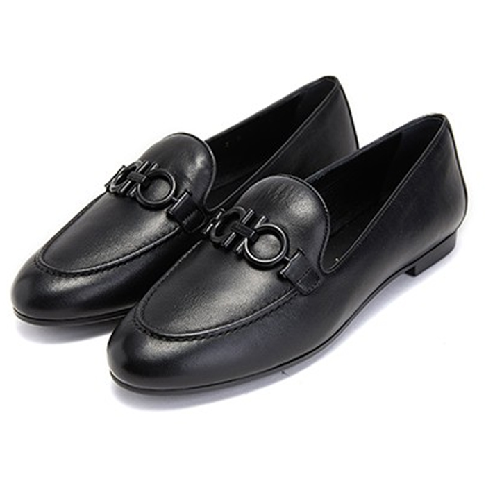 FERRAGAMO LADY SHOES 0715302 LAMB NERO Loafers with buckle detail