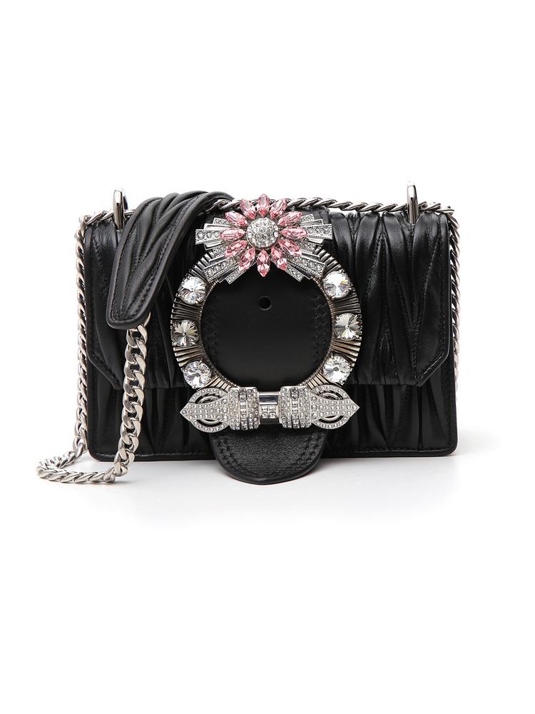 MIU MIU BAG 5BD084N88NERO Matellass_ Embellished Buckle Shoulder Bag