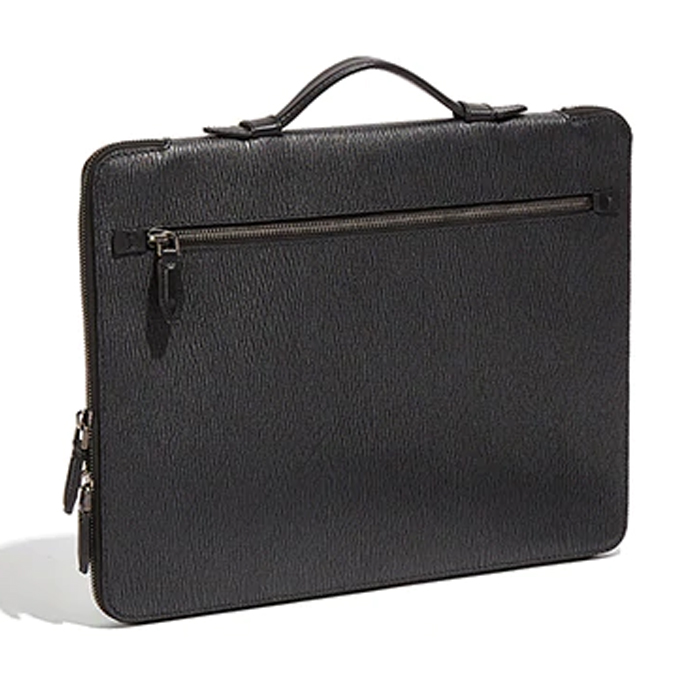 FERRAGAMO BAG 24-A125 CALF GR-N GREY BLACK DOCUMENT HOLDER