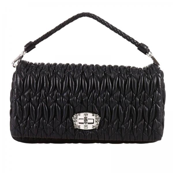 MIU MIU BAG 5BD417FVJNERO CRYSTAL LEATHER BAG